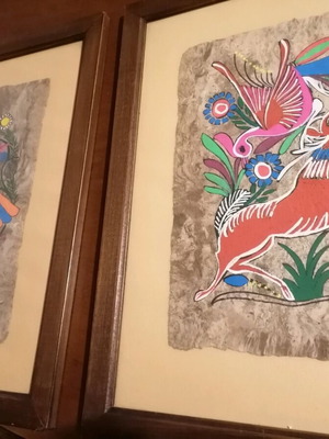 Fantastic paintings with vivid colors new, wooden walnut frame