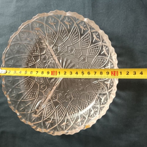Glass embossed nut dish 3-section used