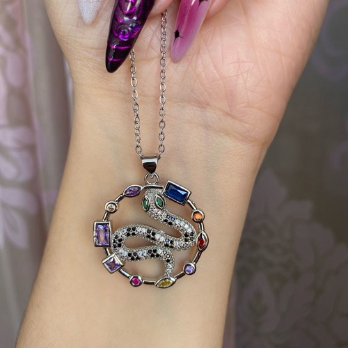 Steel necklace with snake and colorful rhinestones new