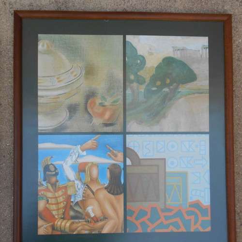 Set of 2 framed art prints in quadriptych, 36x41 cm