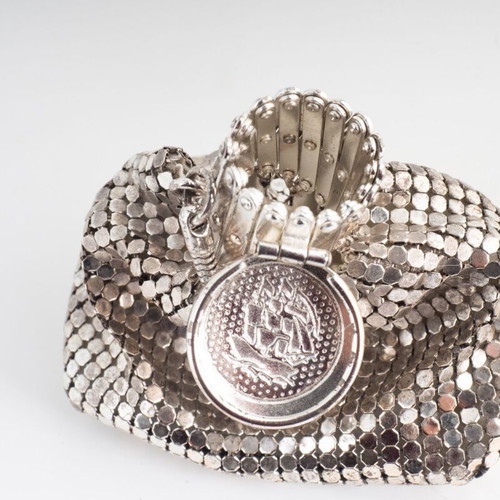 Antique 1920s Art Deco Silver-Plated Mesh Gate Top Flapper Purse