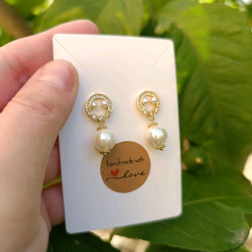 Handmade 18K gold-plated stud earrings with pearls and zircon