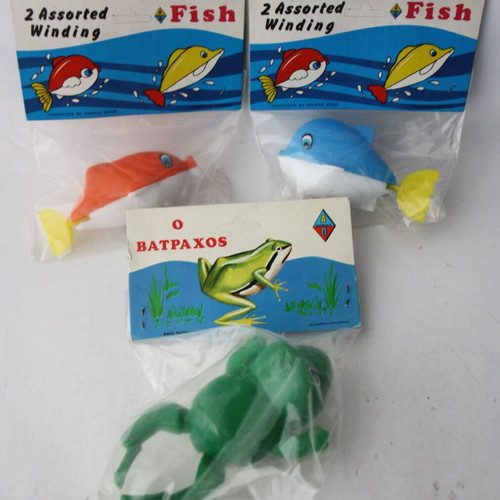 Vintage 70's wind-up water toys, new, pack of 3