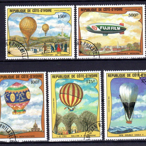 Ivory Coast 1983 Zeppelin and Hot Air Balloons Stamp Set 5 New