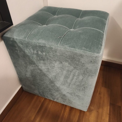 Square stool pouf in mint velvet like new, 47x47x47 cm