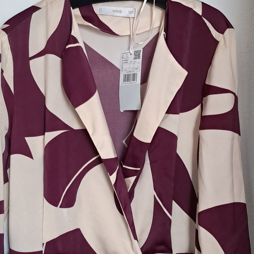Mango women's jumpsuit with belt, long sleeves, beige and purple