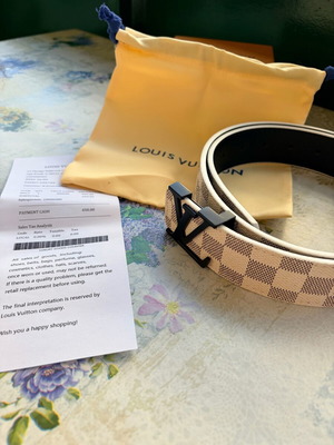 Ζώνη Louis Vuitton Damier Azur μέγεθος 44 σαν καινούργιο, μαύρο και άσπρο δέρμα