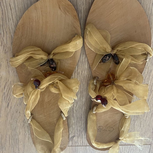 Exe sandals new with golden organza and beads