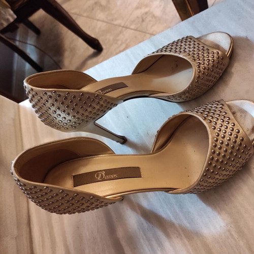 Danos leather beige pumps used with gold studs, heel height 10.5 cm