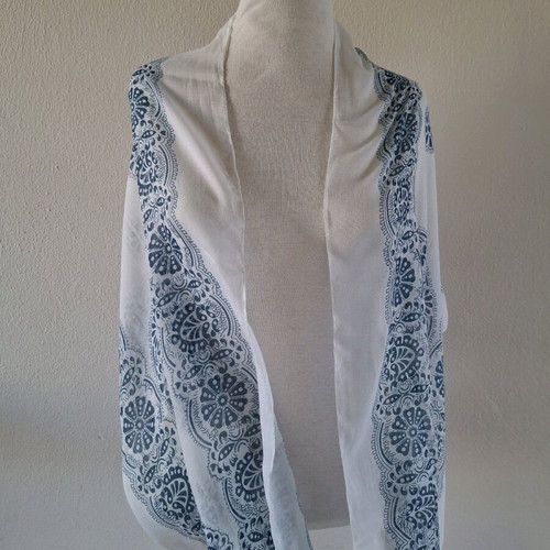 Scarf like new, summer style, white and blue