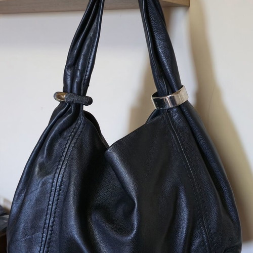 Jimmy Choo shoulder bag used, large black leather tote with gold accents