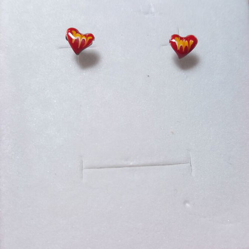 Silver 925° heart earrings with red and yellow enamel new