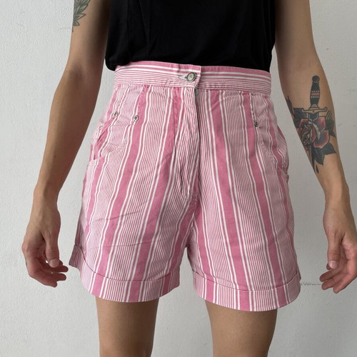 Vintage shorts 80s high waist pink striped like new, size L
