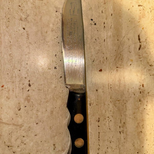 Vintage Cretan INOX Knife used with collectible mantinada and engraving