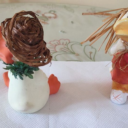 Vintage handmade decorative clay duck set, 15cm