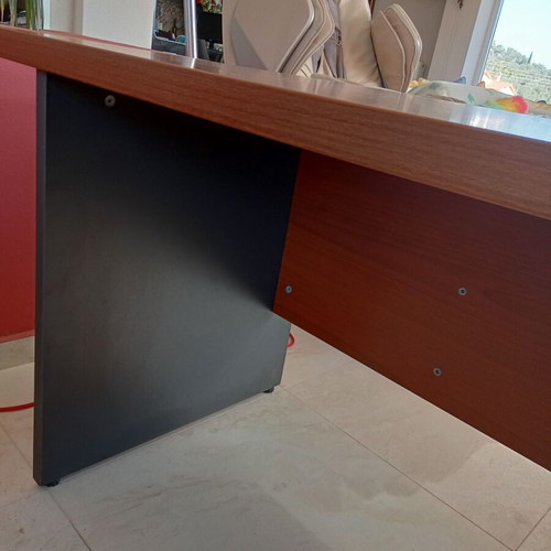 SATO executive desk like new, large, light walnut with gray sides