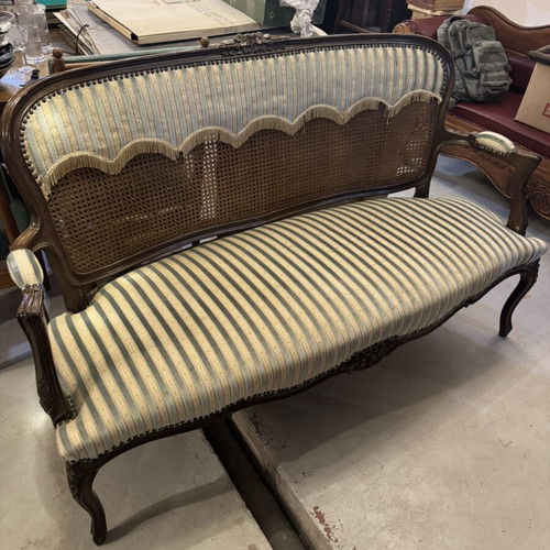 Prewar sofa with rattan used, 140 cm length