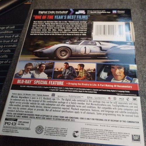 Ford v Ferrari Blu-Ray movie like new with slipcover