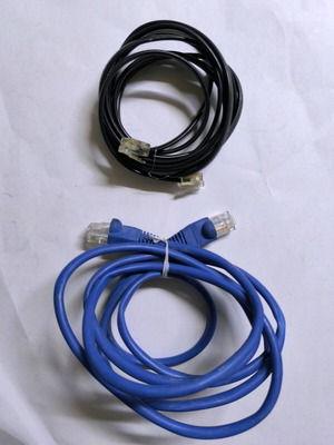 Ethernet network cable blue 1.5m and RJ11 telephone cable black like new, 2 pieces