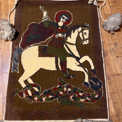 Saint George wool woven wall hanging used handmade
