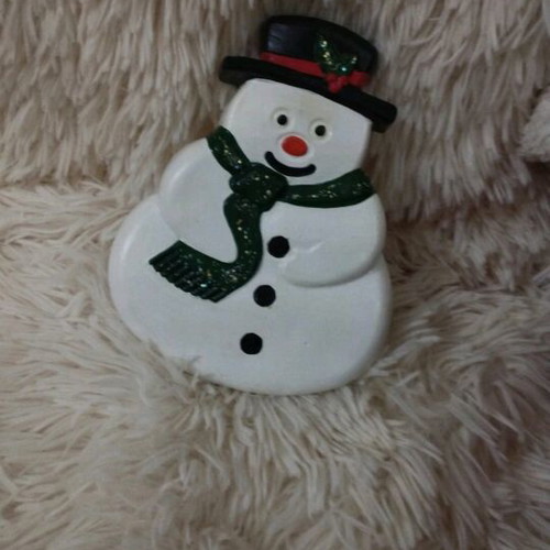 Handmade snowman hanging decoration with clay and painted