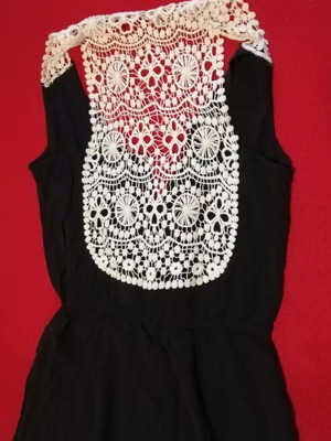 One-piece shorts jumpsuit new with white lace back black, size S