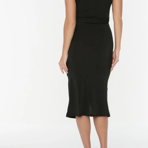 Black Evening Dress XL with Slit and Belt, Like New
