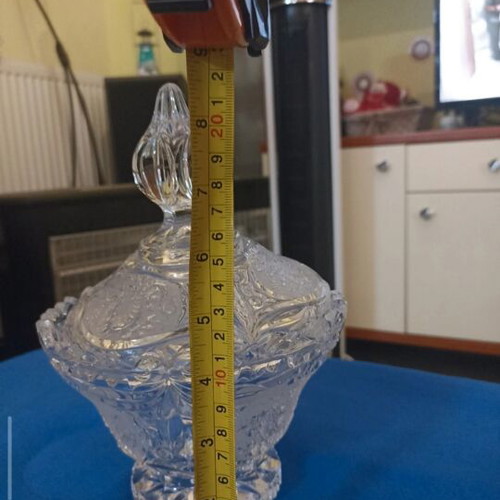 Vintage crystal fondantier with lid, like new, Frosted Dragon design