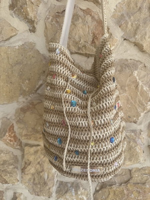 Calzedonia straw beach bag with colorful rhinestones and stones