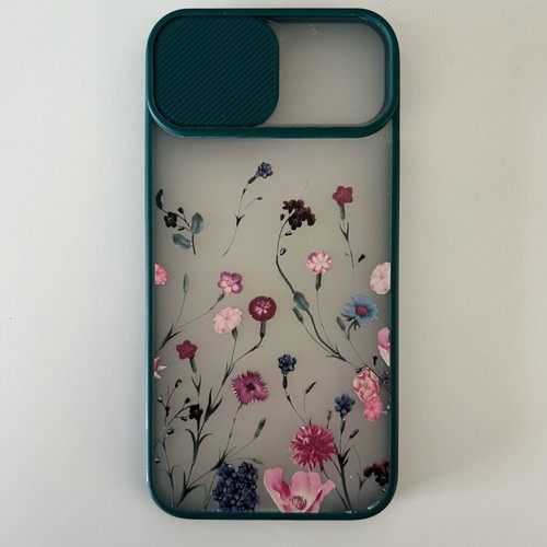 iPhone 13 case like new, cypress color with multicolor flowers and cover
