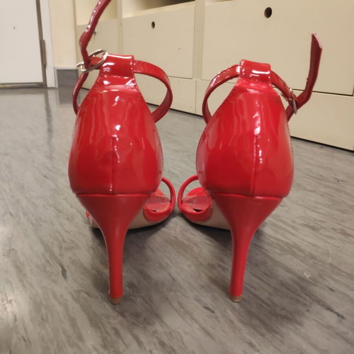 Patent leather high-heeled sandals red like new, size 37