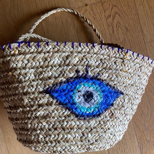 Straw summer bag new with handmade painting 30x55