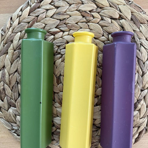 IKEA decorative vase set of 3 used, green yellow purple