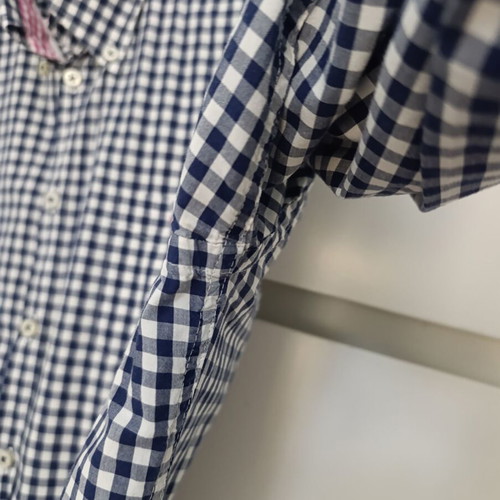 Navy & Green men's dress shirt, blue and white, size M