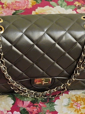 Quilted women's handbag, grey and silver