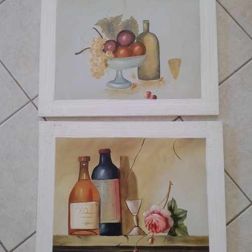 Canvas paintings with drink and fruit theme used, set of 2