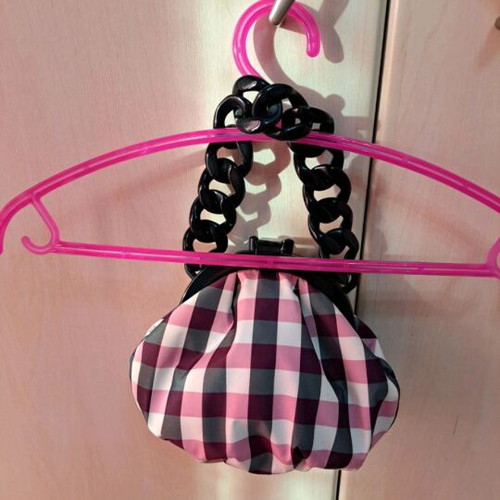 Folli Follie women's bag new, pink-black checkered with acrylic handle