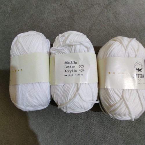 Knitting yarns new, pack of 3, white, cotton and acrylic