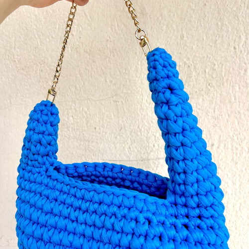 Handmade bag blue, hand and shoulder