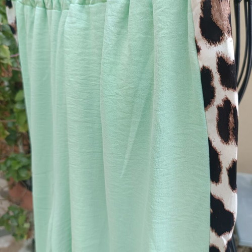Set with Mint Color Pants and Sleeveless Leopard Print Top New