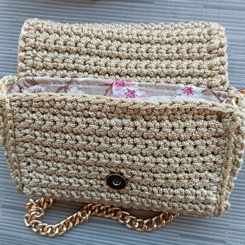 Handmade knitted shoulder bag clutch new beige-gold