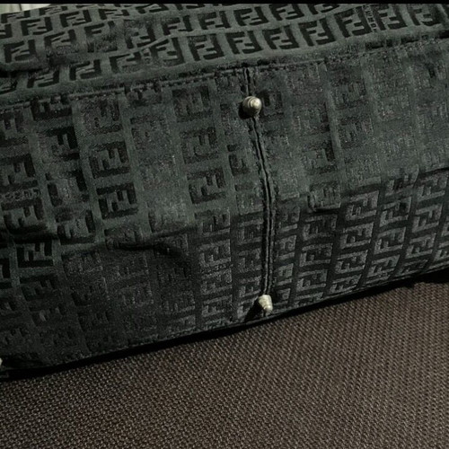 Fendi Tote Zucchino FF Logo black leather trim handles used