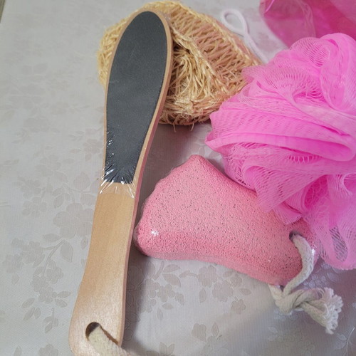 Gift and care set with pumice stone, small foot file, loofah, and bath sponge