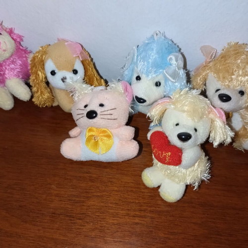 Small plush animals used, set of 6, keychain size