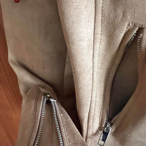 Biker jacket new, vegan suede with embroidery, size S-M