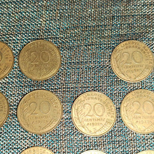 French 20 centimes coin collection used, 31 pieces