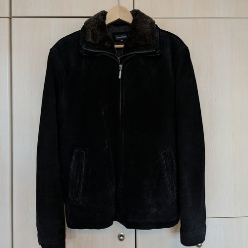 Suede coat Vera Pelle black used, size M, detachable fur
