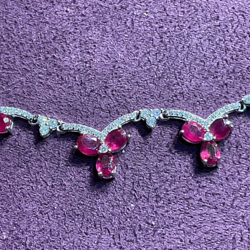 Silver necklace with natural rubies and certificate of authenticity