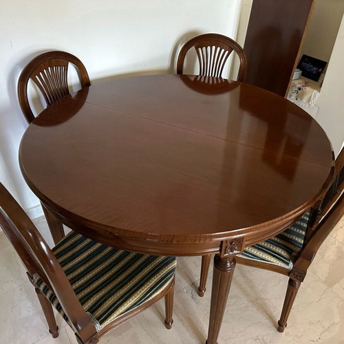 Handmade carved dining set like new, solid iroko wood
