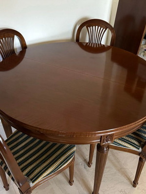 Handmade carved dining set like new, solid iroko wood